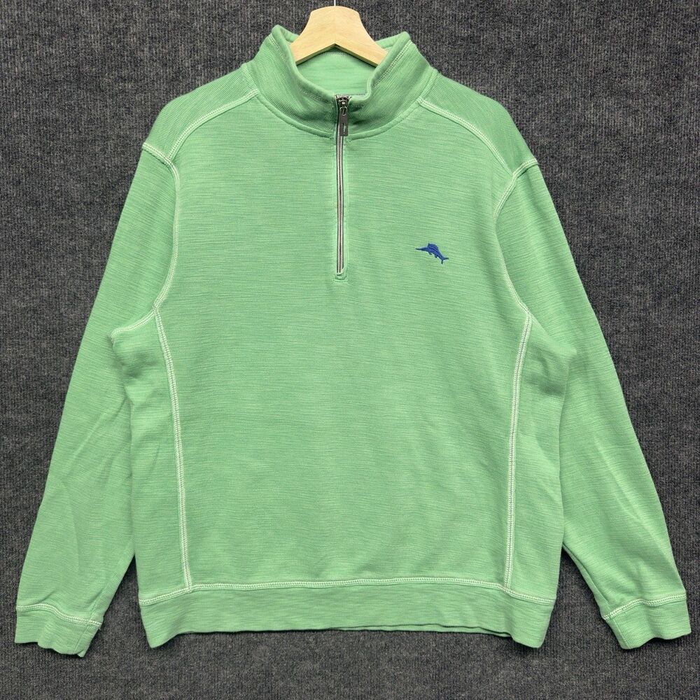 Tommy Bahama Tobago Bay Half-Zip Sweatshirt Men's Size L Lime Green Casual